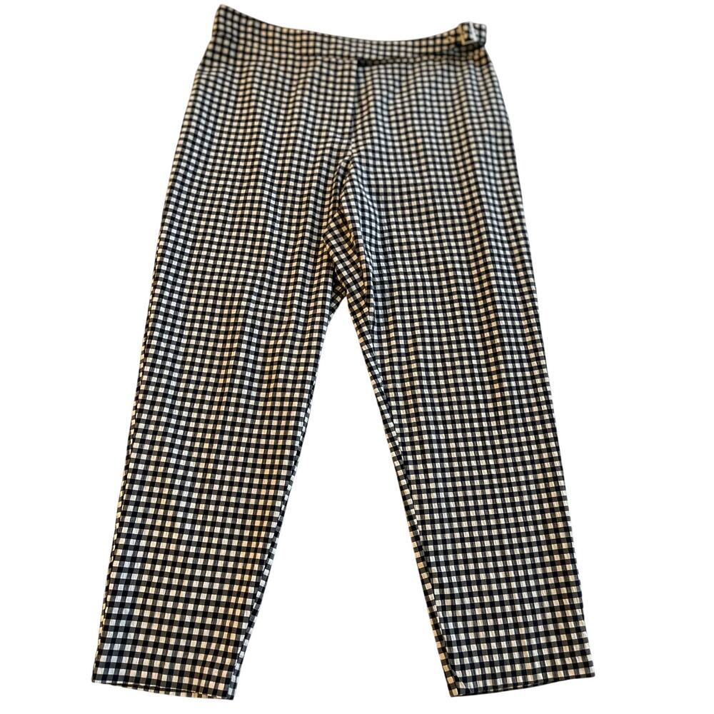 ASOS Black White Gingham High Waist Pants US 12 Cropped Belted Trousers